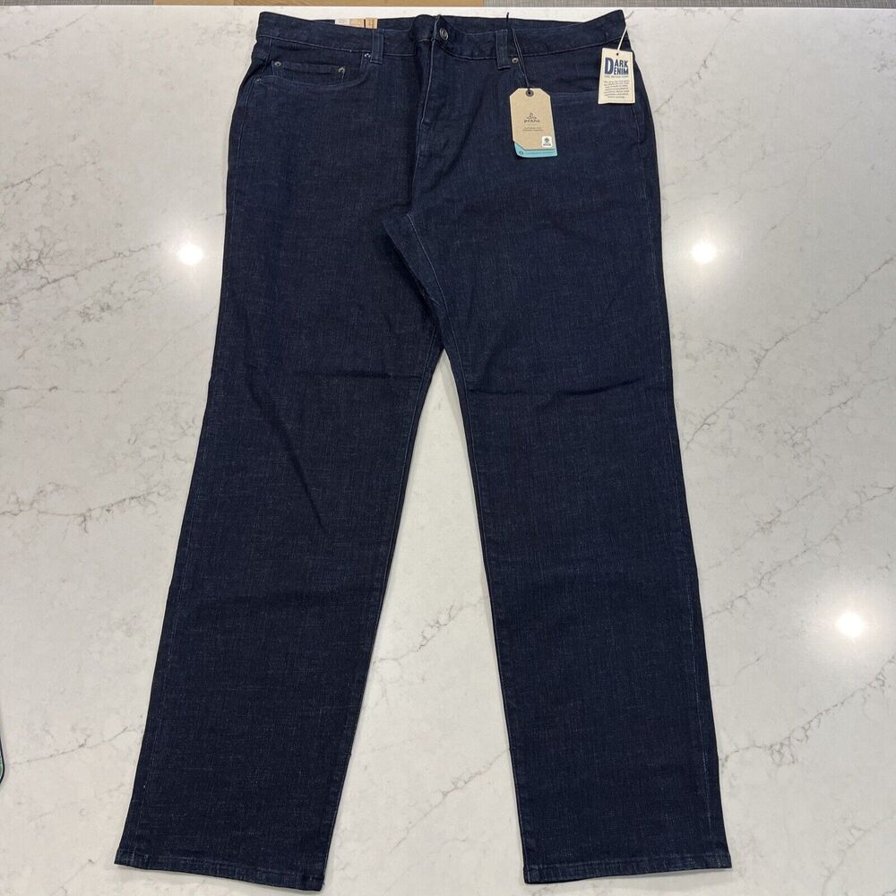 Prana Jeans Mens 42x32 Blue Dark Rinse Hillgard Tapered‎ Leg Slim Fit Organic